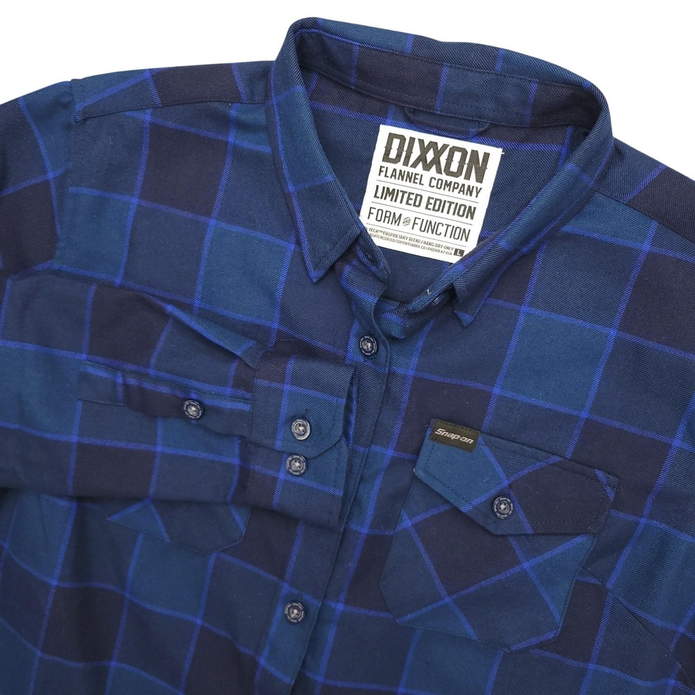 Dixxon Flannel Company Shirt Womens L Blue Plaid Long Sleeve Button Up Snap-on